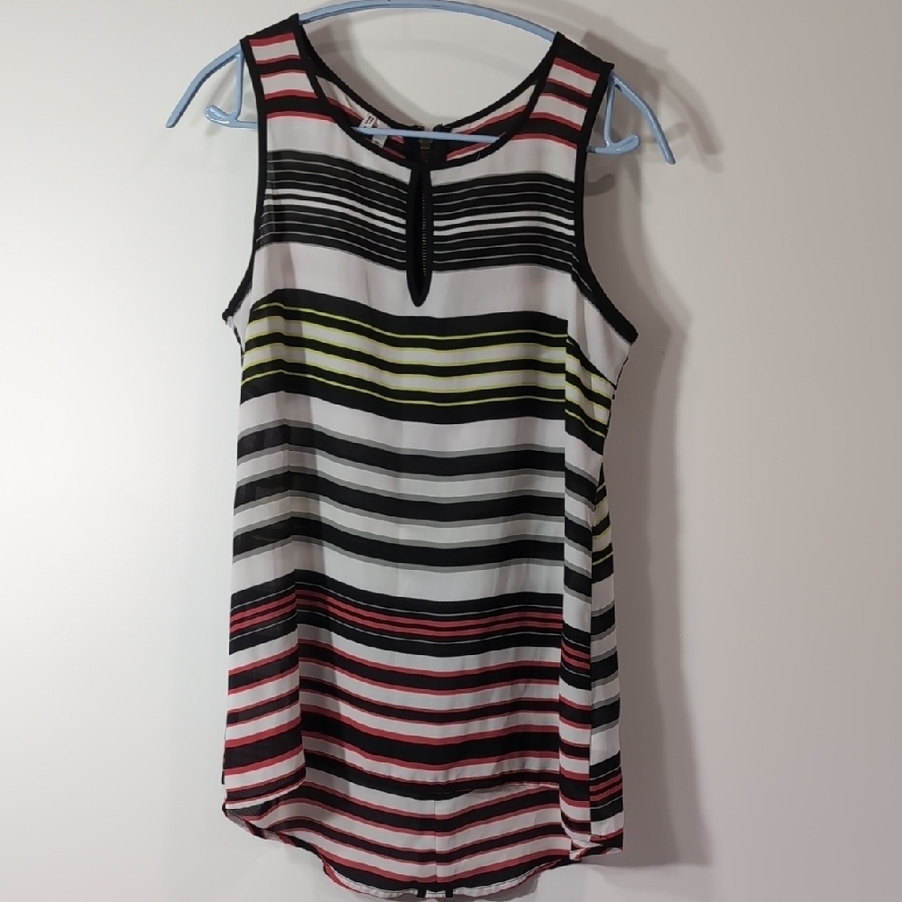 Studio Y | Neon Lightweight Striped Tank Top Red Black Green Size S